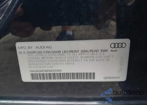 2013 Audi A8 3.0T из США, поврежденный, VIN WAUAGAFD8DN025900